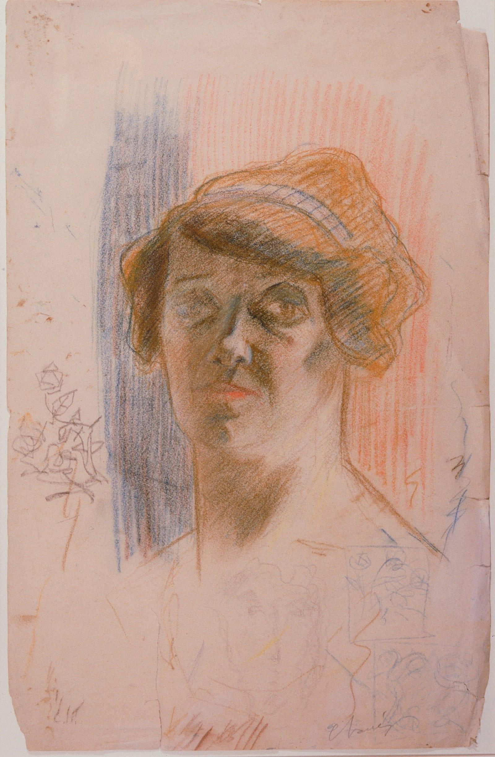 Portrait de sa mère, crayon de couleur sur papier, vers 1905