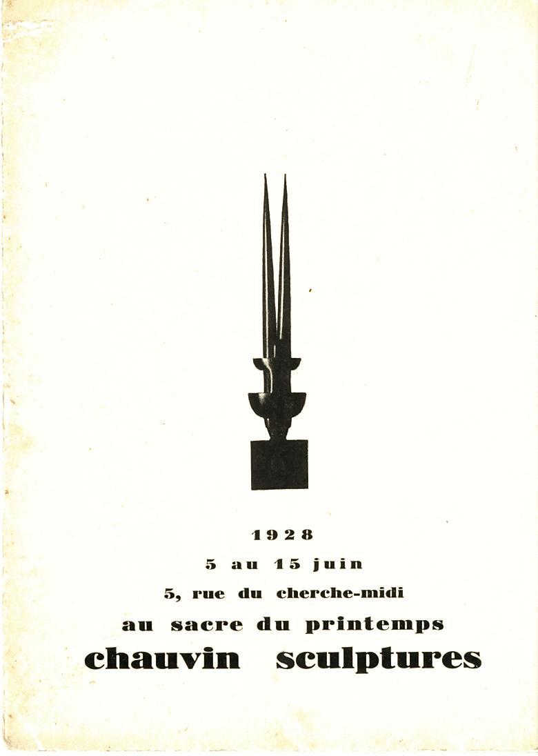 Plaquette de la première exposition personnelle de Jean Chauvin, galerie Au Sacre du Printemps, 5 rue du Cherche-Midi, Paris. 5–15 juin 1928. Texte de Robert Rey. Archives Jean Chauvin.